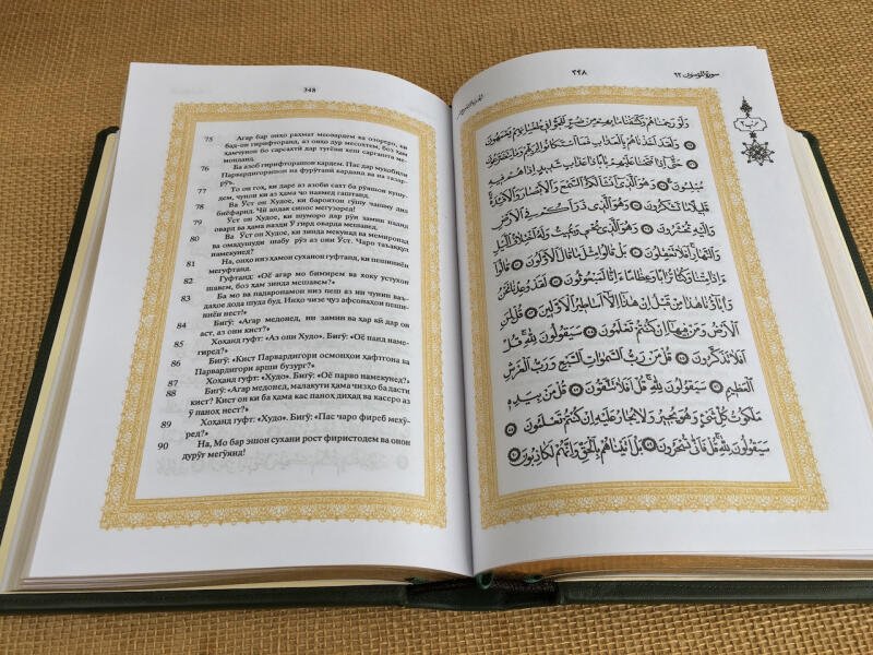 КОРАН на таджикском и арабском языках (подарочная кожаная книга)
